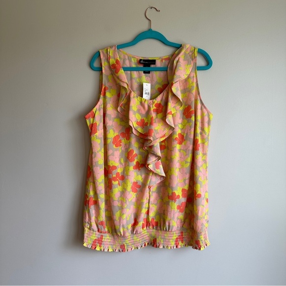 NWT Lane Bryant Tan Yellow and Pink Floral Tank Top 18 - Picture 1 of 9